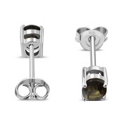 5x7mm Oval Prong-Set Smoky Quartz Stone Sterling Silver Stud Earrings - e446